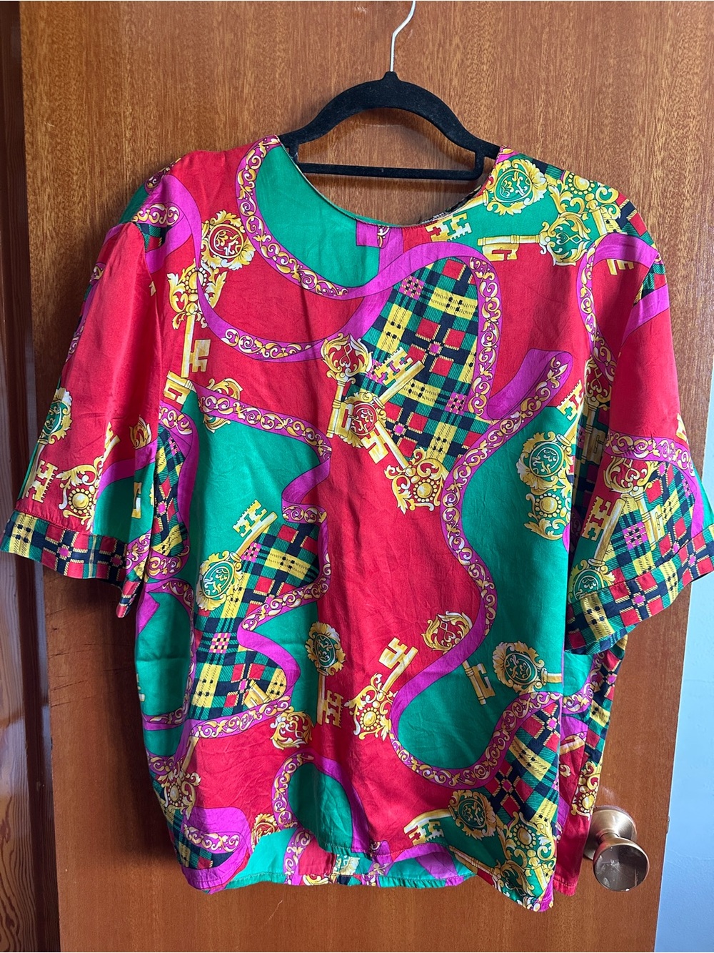 Vibrant Vintage Silk Baroque Print Blouse